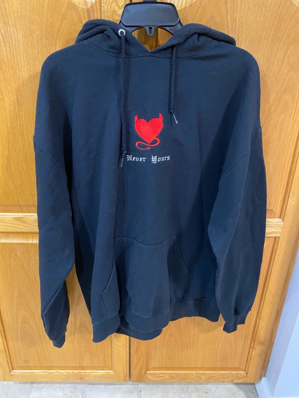 Chixie Street Brand Black Oversized Hoodie with Red Heart Never Yours